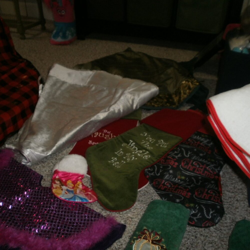 Christmas tree skirts, stockings towels10- pieces